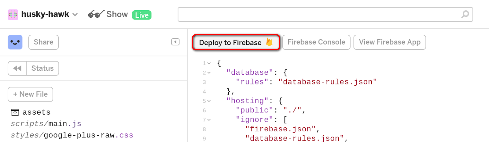 Кнопка deploy to Firebase